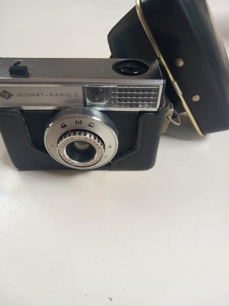 Vintage Agfa Isomat-Rapid C fotocamera met tasje, Ophalen of Verzenden, Compact, Overige Merken
