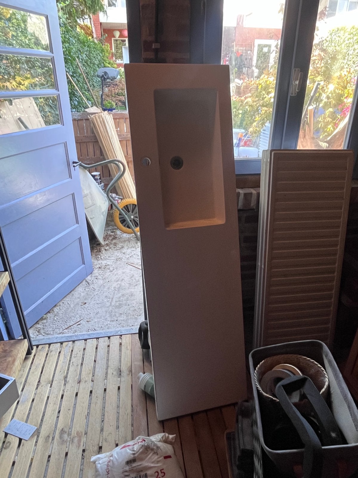 Wastafel 160 cm poly stone kraangat rechts, Ophalen, Gebruikt