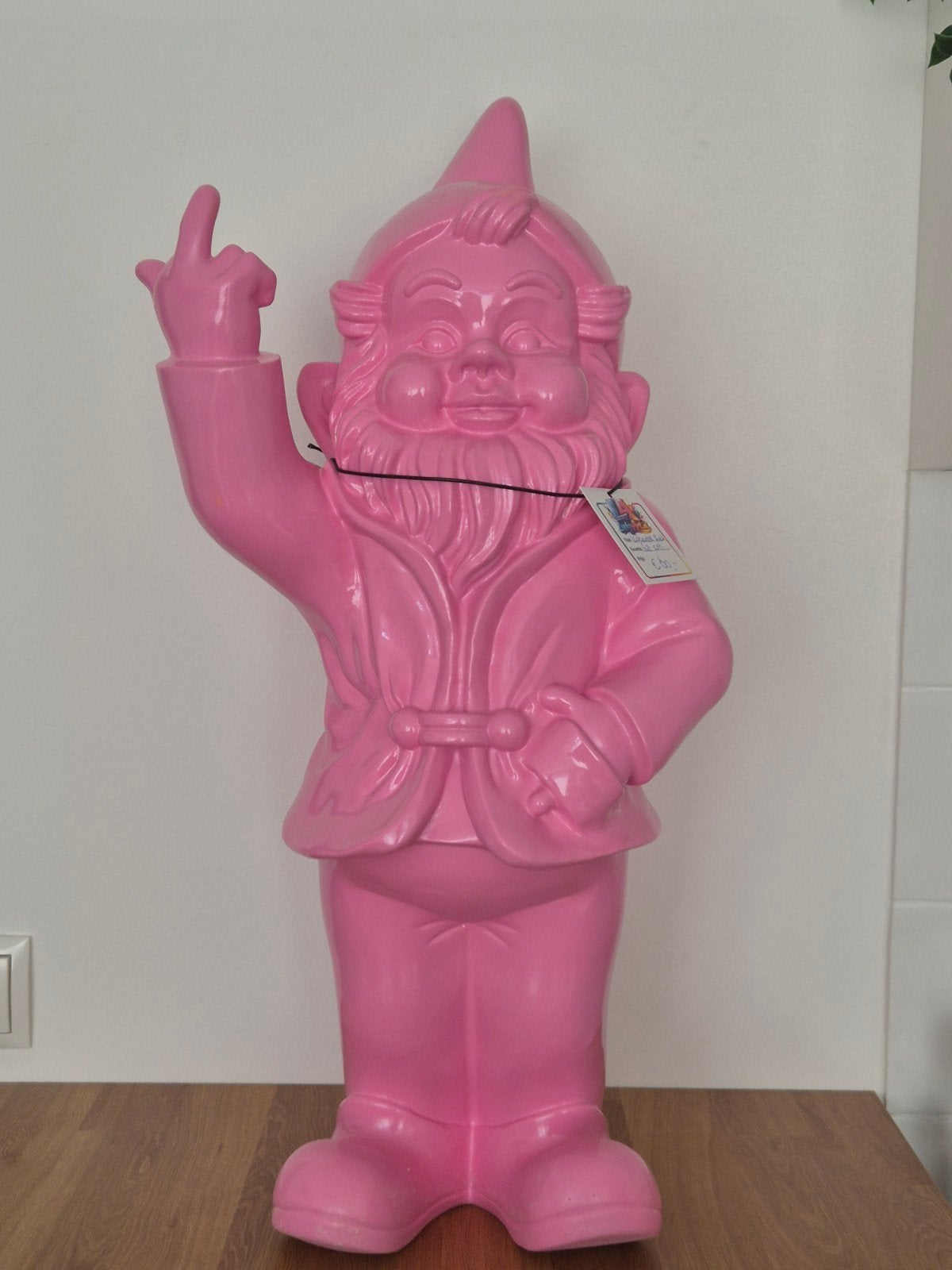 Roze Kabouter met Middelvinger - 68cm, Onbekend, Roze, Ophalen of Verzenden, Zo goed als nieuw
