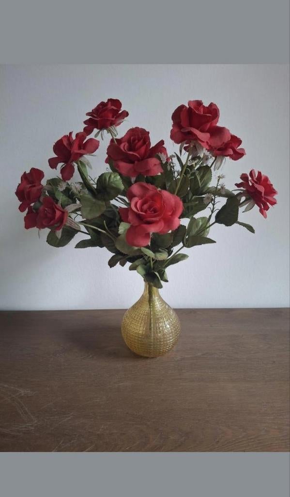 rode kunstrozen op vaasje, Huis en Inrichting, Woonaccessoires | Kunstplanten en Kunstbloemen, Binnen, Gebruikt, Textiel, Ophalen of Verzenden