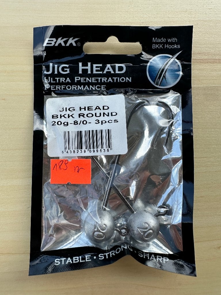 BKK Jig Head Round 20g 8/0 – 3 stuks Nieuw.  (189), Ophalen of Verzenden, Nieuw, Haak