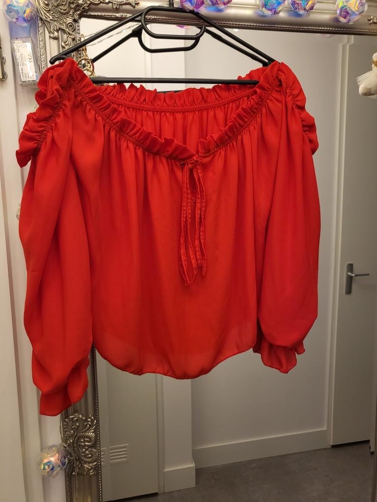 Rode off-shoulder blouse met lange mouwen, Ophalen of Verzenden, Maat 46/48 (XL) of groter, Rood