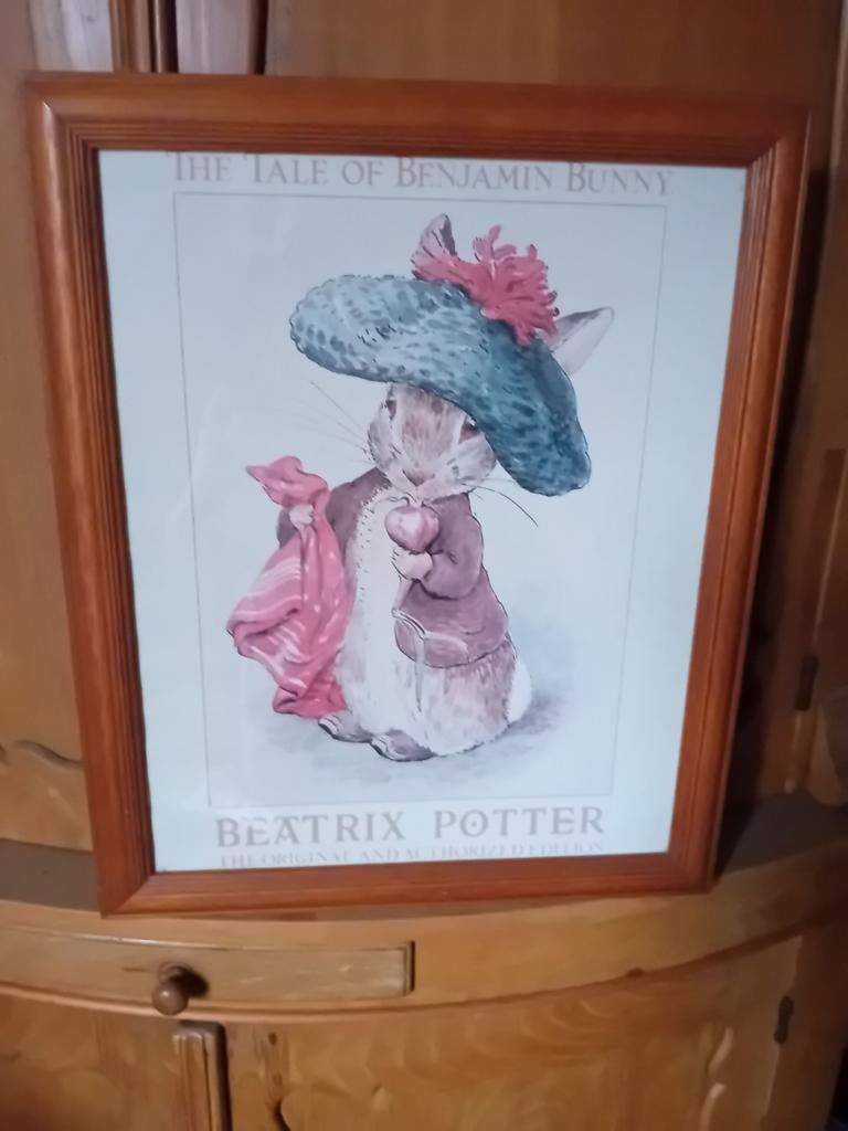 Schilderij Beatrix Potter in houten lijst, Ophalen, Hout, Minder dan 50 cm, 50 tot 75 cm