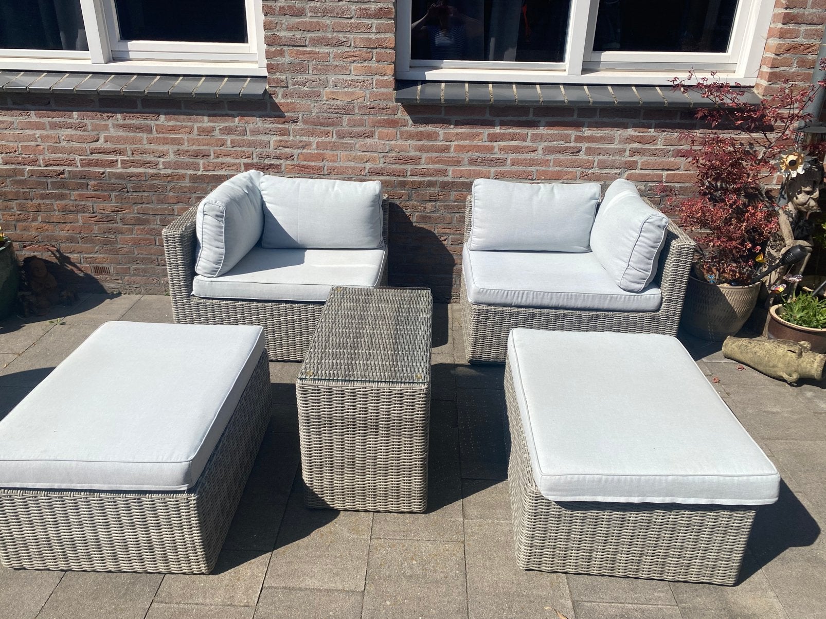Wicker Loungeset incl. Kussens & Tafeltje, Ophalen, 4 zitplaatsen, Gebruikt, Hocker
