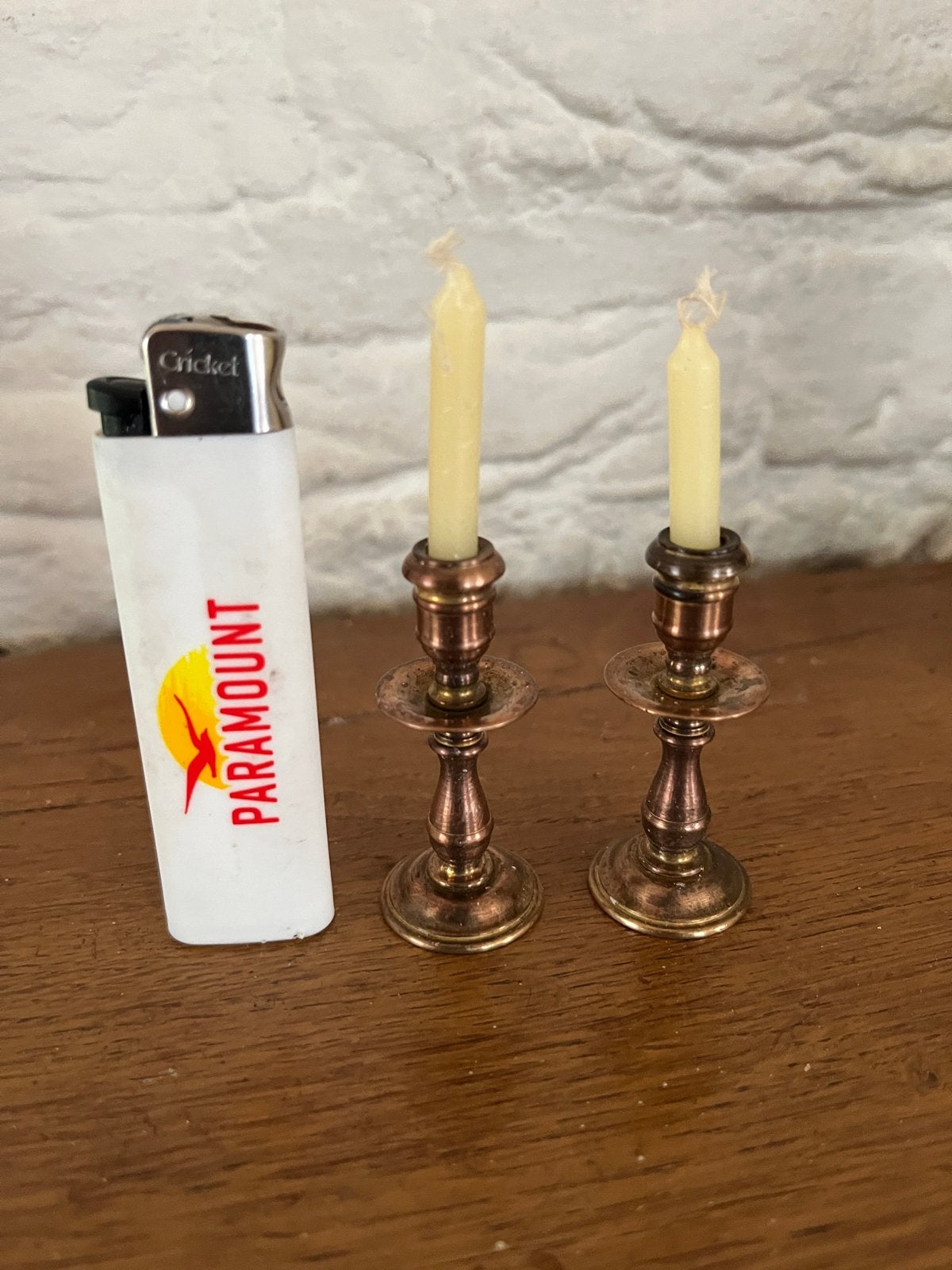 2 Antieke Miniatuur Kraagkandelaars voor Poppenhuis, Ophalen of Verzenden, Koper of Brons