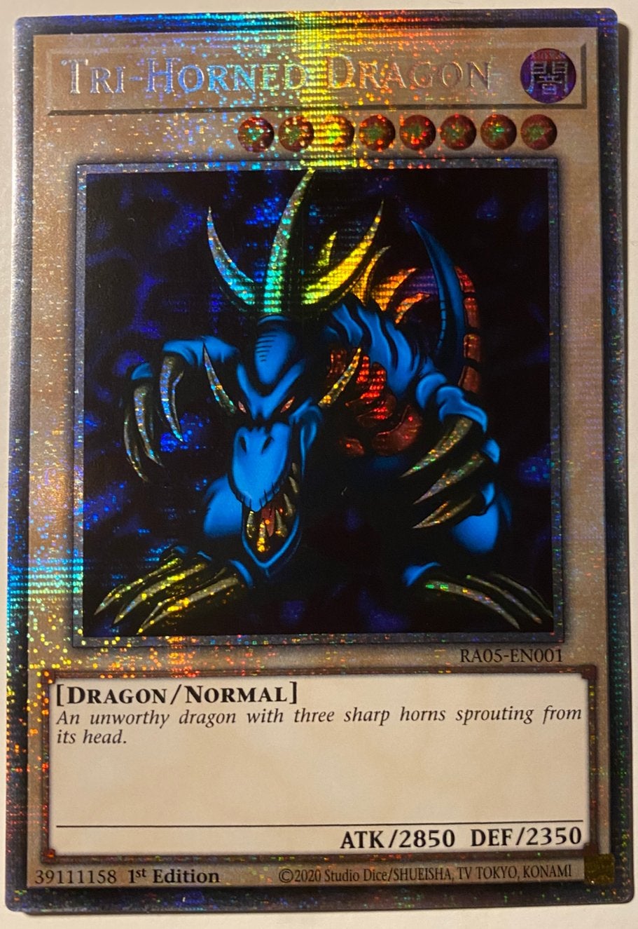 Yu-Gi-Oh! Tri-Horned Dragon RA05 1st Ed starlight Rare !, Ophalen of Verzenden, Zo goed als nieuw, Losse kaart, Foil