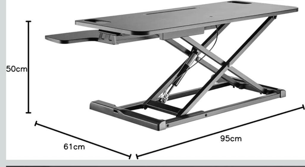 UpDesk, Ophalen, Zwart, In hoogte verstelbaar, 61 cm