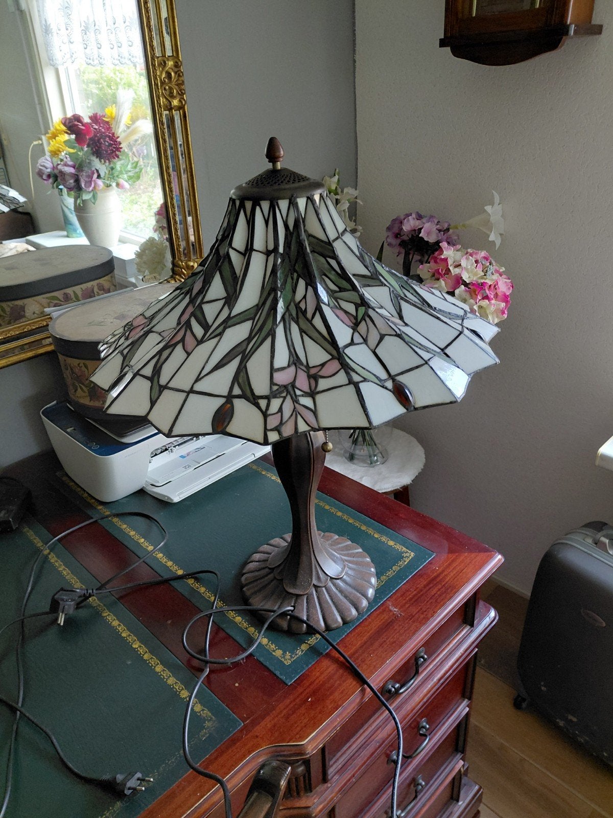 Tiffany Stijl Tafellamp - Handgemaakt Glas in Lood, Ophalen of Verzenden, Zo goed als nieuw, Glas