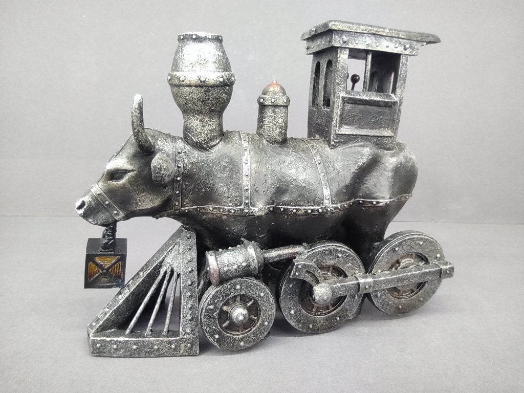 CowParade / Cow Parade Koe “Moo Choo-All Aboard!” MEDIUM, Ophalen of Verzenden, Handgemaakt, Beeld, Zwart