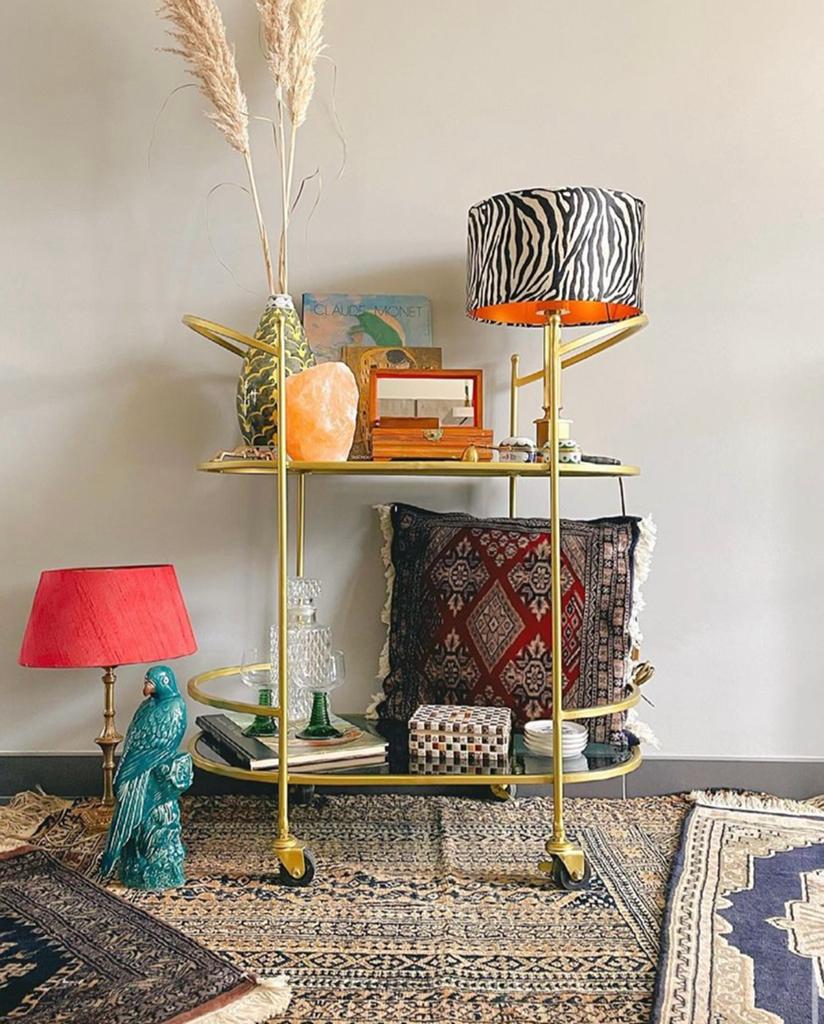 Sissy boy bar cart vintage antiek retro rook glas goud brass, Ophalen, Zo goed als nieuw