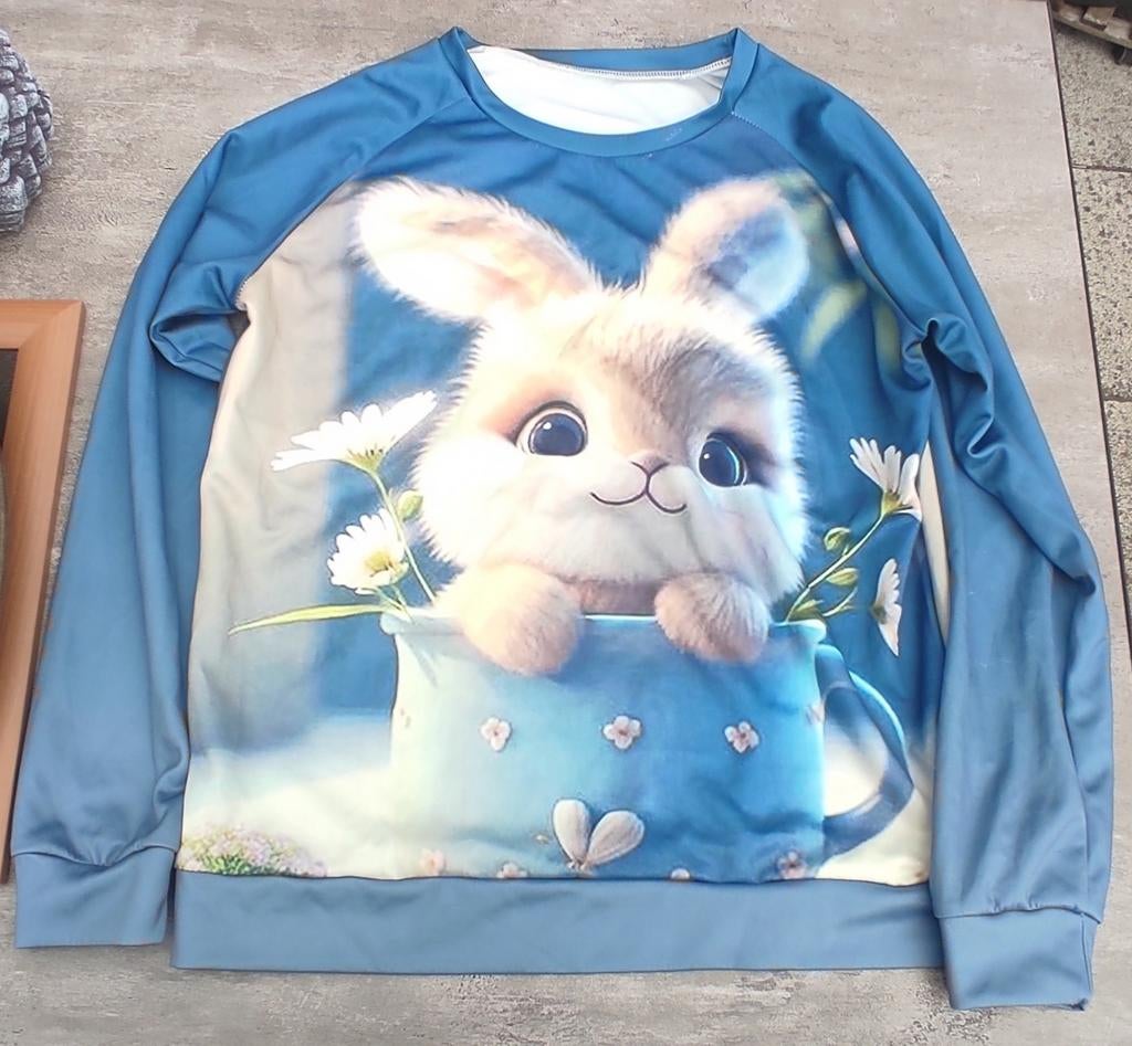 Trui met konijn print - Maat XL, Ophalen, Zo goed als nieuw, Maat 46/48 (XL) of groter, Blauw