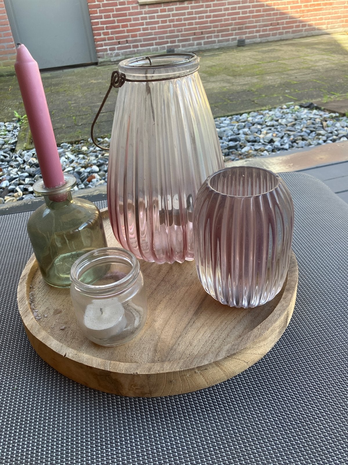 Decoratieve set: Lantaarn, Kandelaar, Waxinelichthouder, Huis en Inrichting, Ophalen, Gebruikt, Lantaarn, Glas