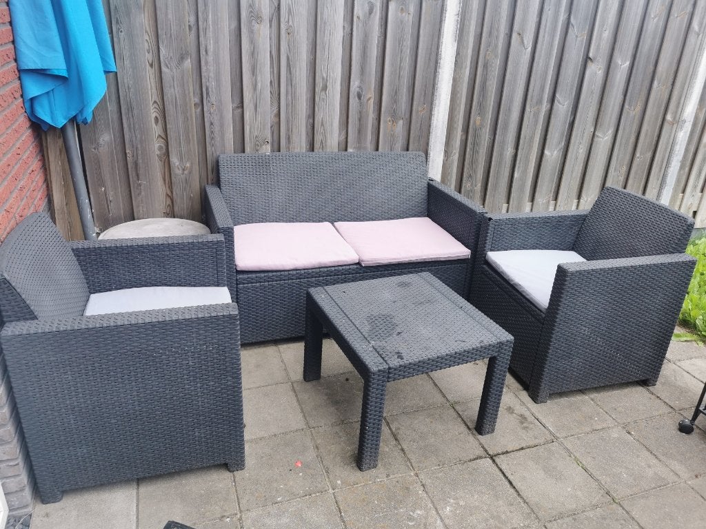 Loungesets 2 stoelen en 1 bank 4 personen, Ophalen, Kunststof, Gebruikt, Bank
