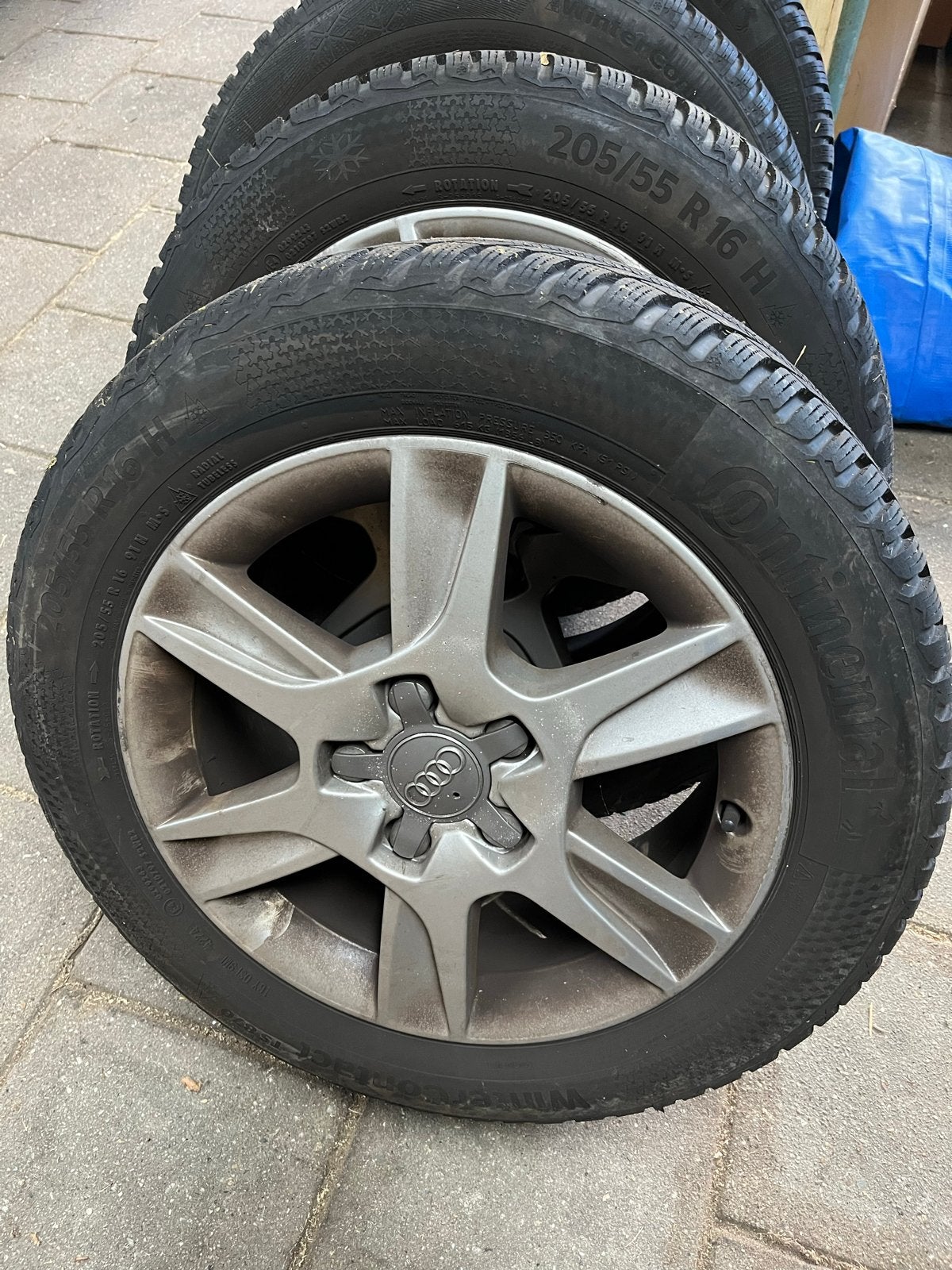 Winterbanden met velgen - Audi 205/55 R16, Ophalen, Gebruikt, 16 inch, Banden en Velgen