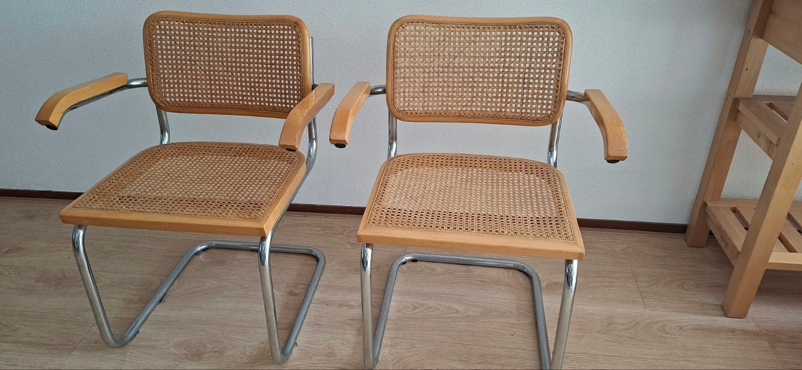 2x Vintage Cesca Stijl Buisframe Stoelen –Marcel Breuer Look, Huis en Inrichting, Ophalen, Gebruikt, Bruin, Twee