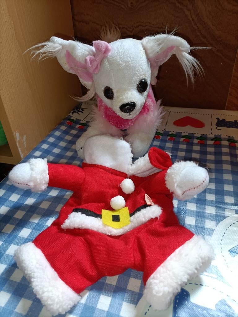 Chihuahua knuffel met kerst pakje 21 cm x 20 cm, Ophalen of Verzenden, Zo goed als nieuw, Overige typen