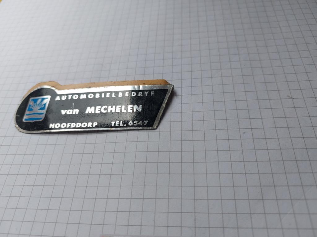 Vintage Auto Bedrijf Van Mechelen Hoofddorp Embleem, Auto diversen, Ophalen of Verzenden