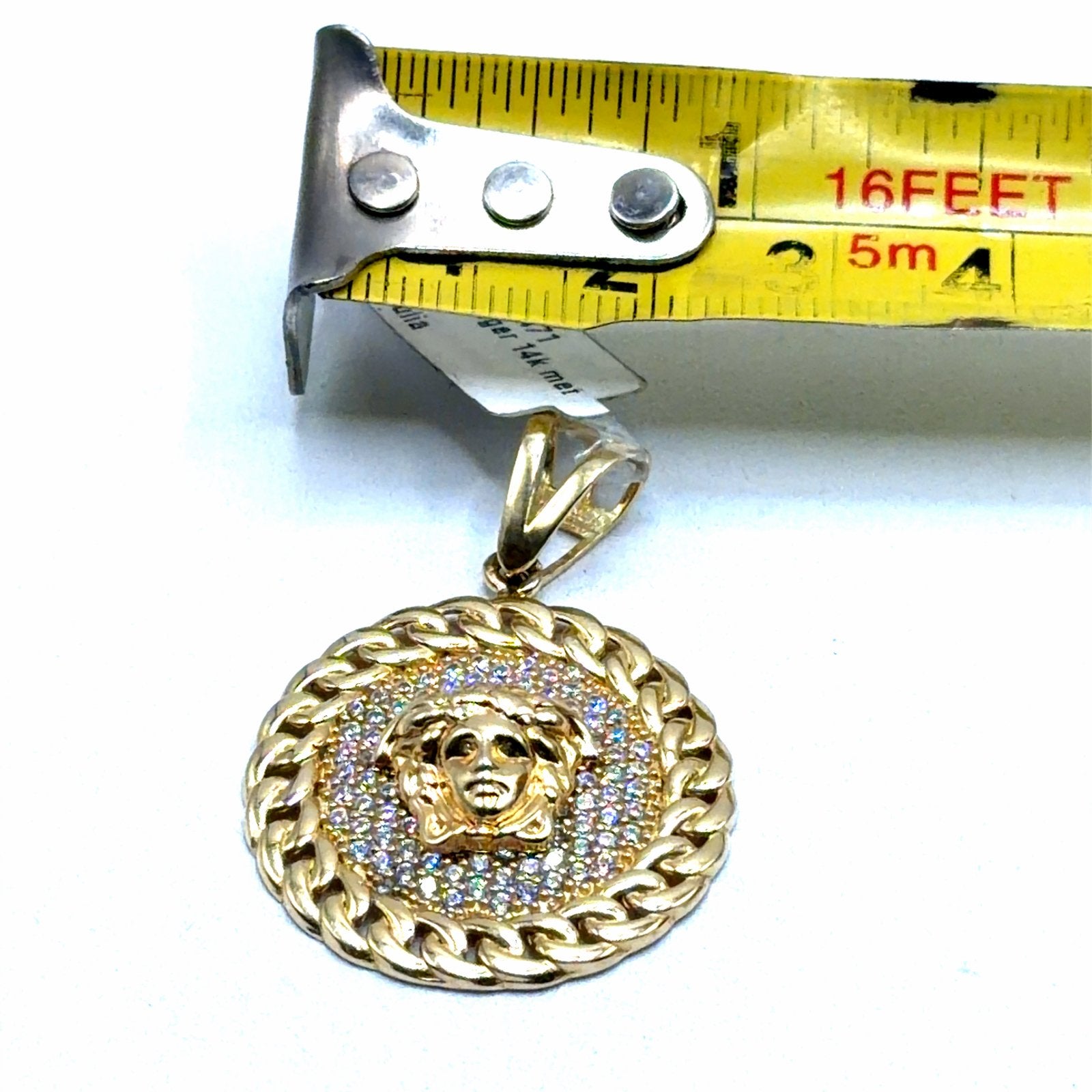 Gouden Hanger 14K met Medusa Hoofd en Zirkonia, Overige voorstellingen, W, Nieuw, Ophalen of Verzenden