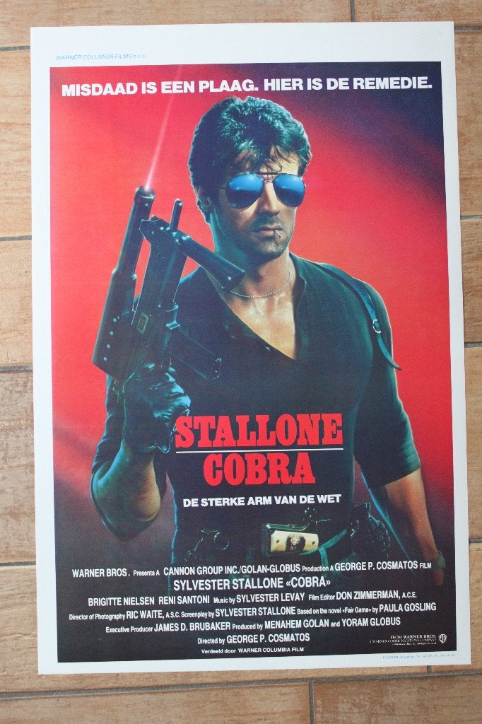 filmaffiche Sylvester Stallone Cobra 1986 filmposter, Rechthoekig Staand, Ophalen of Verzenden, Zo goed als nieuw, A1 t/m A3