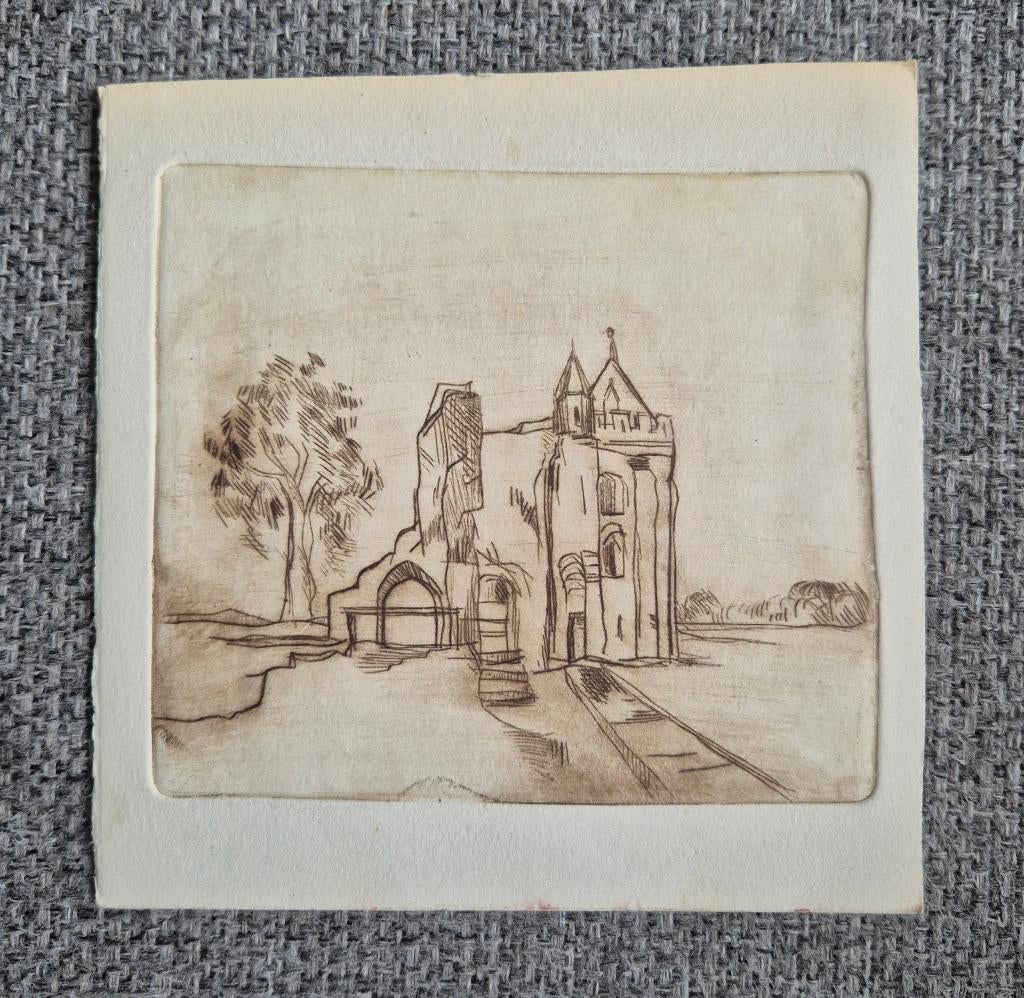 Originele ets Ruine Brederode – R. Cornelisse 1979, Antiek en Kunst, Ophalen of Verzenden