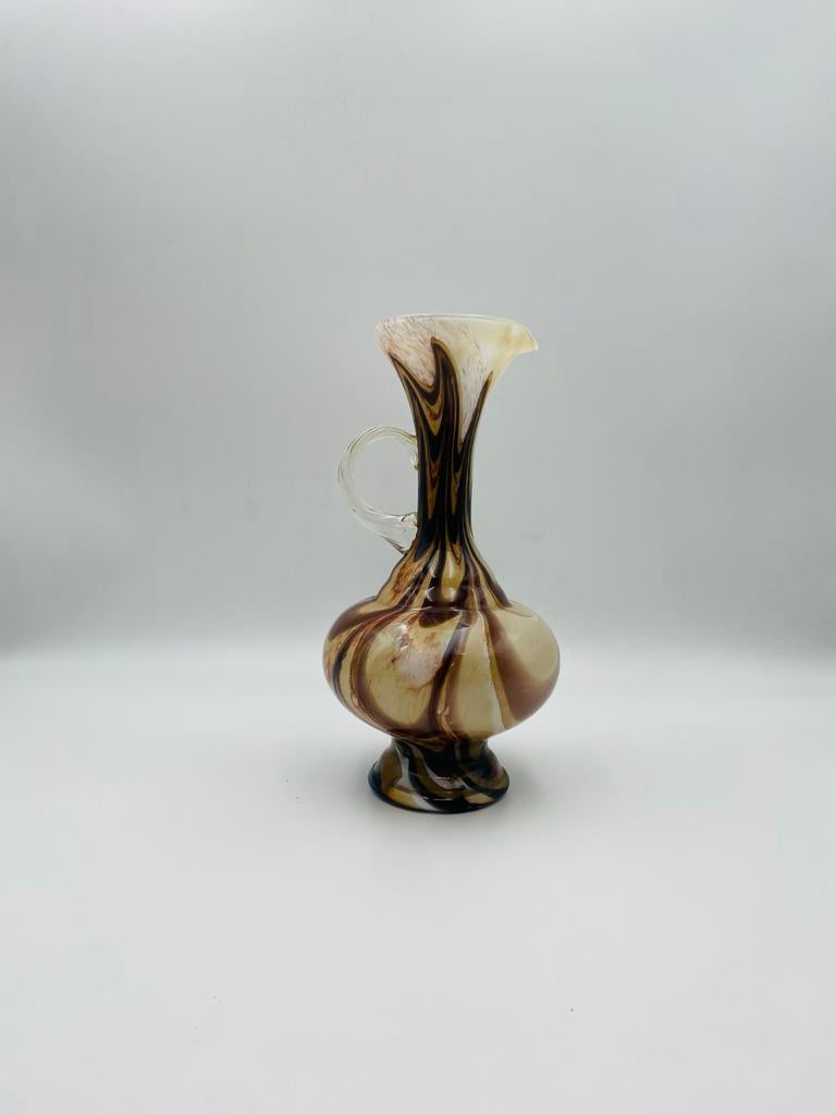 Vintage Italiaanse Opaline Vaas - Bruin & Wit Swirl, Ophalen of Verzenden, Zo goed als nieuw