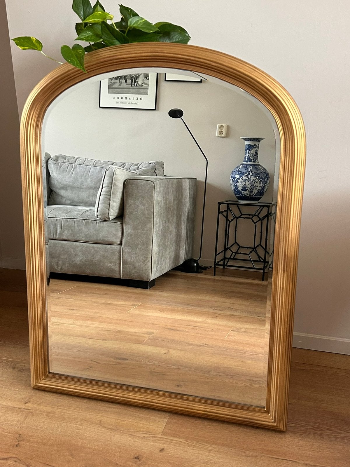 Grote jaren 70 - 80 gouden XL spiegel Deknudt