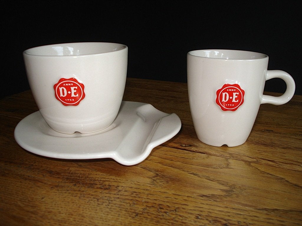 DE - Douwe Egberts koffie/cappuccino kop/schotel + kopje, Nieuw, Ophalen of Verzenden, Overige stijlen, Kop(pen) en/of Schotel(s)
