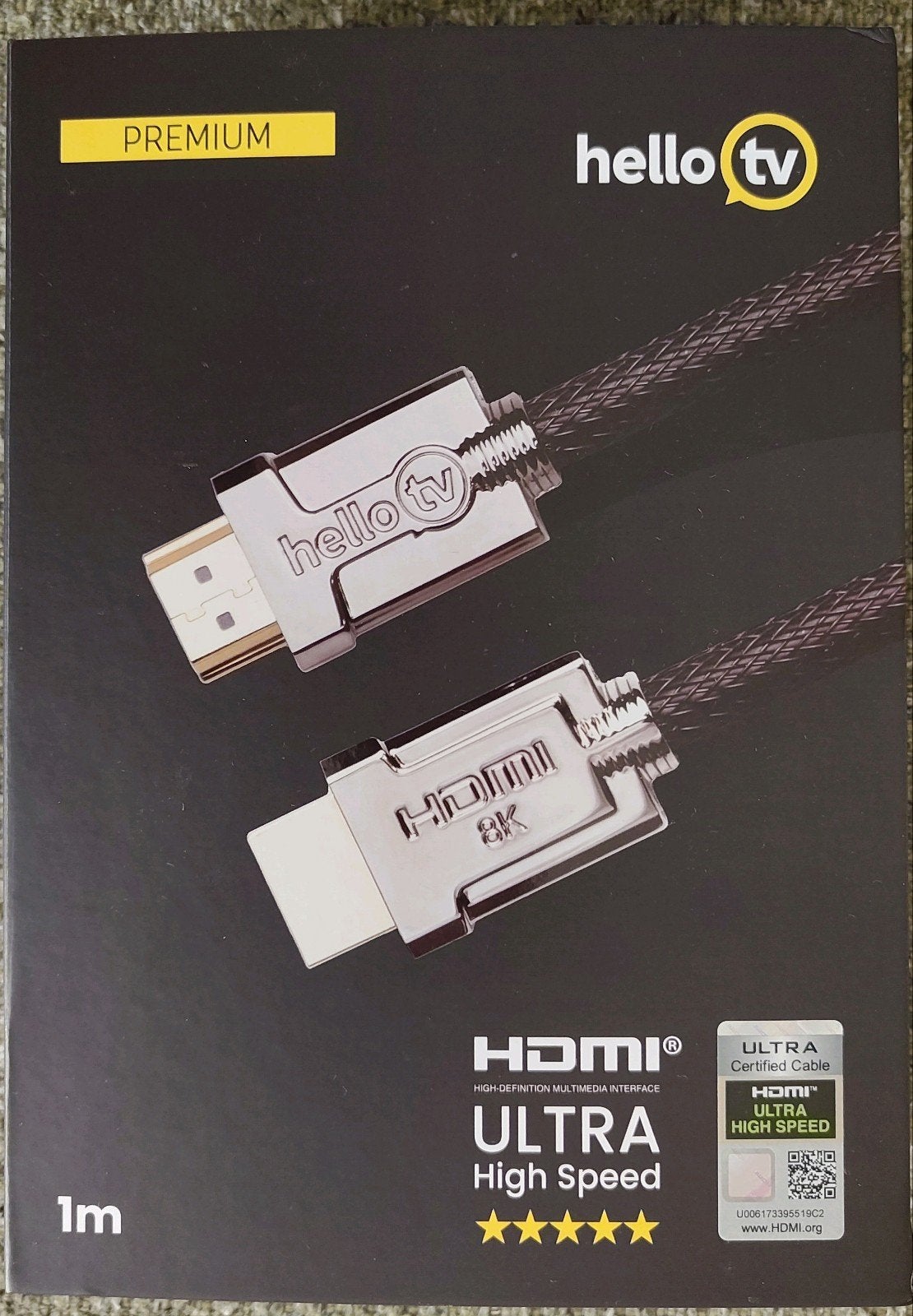 HDMI 2.1 premiumkabel 1m. Gecertificeerd 4K 8K en 10K - 48Gb, Ophalen of Verzenden, Zo goed als nieuw, Minder dan 2 meter, HDMI-kabel
