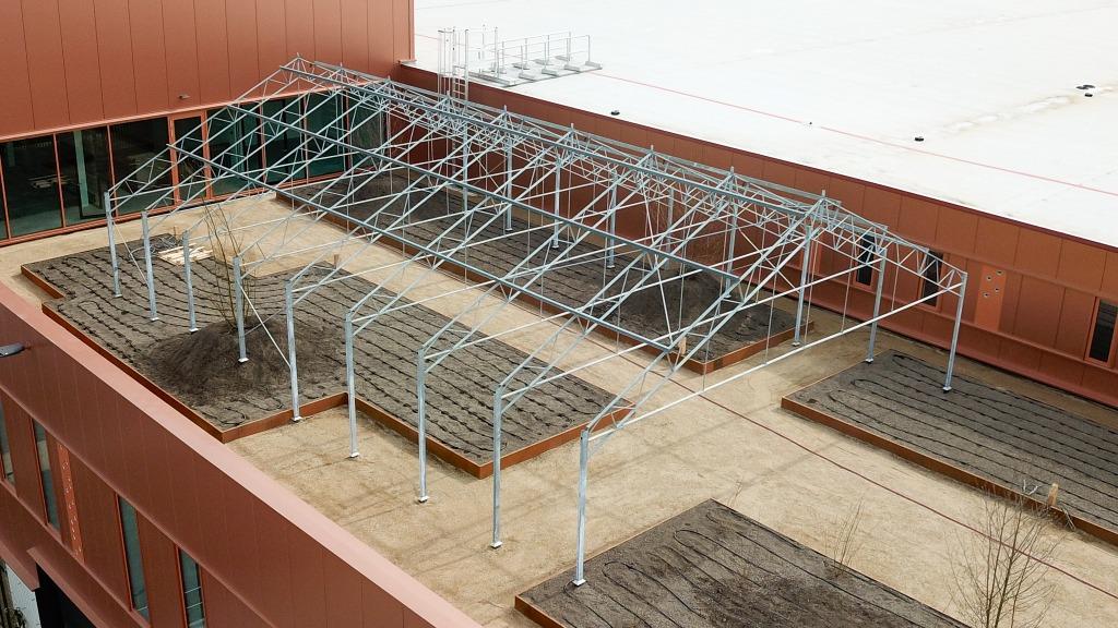 Staalconstructie 328 m² (12,80m x 25,62m x 5m), Ophalen of Verzenden, Gebruikt, IJzer