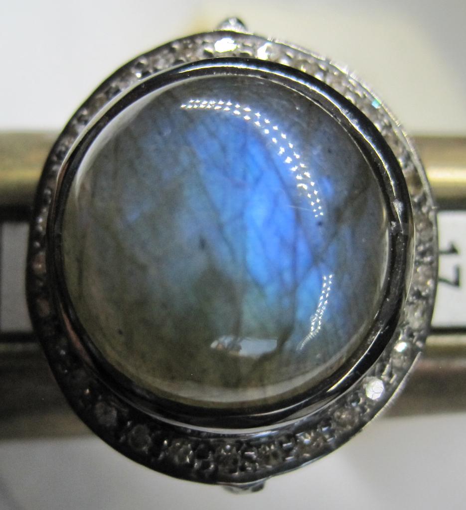 Labaradoriet diamant 0,34 krt cocktail ring %100 natuurlijk, Ophalen, Blauw, Zo goed als nieuw, 17 tot 18