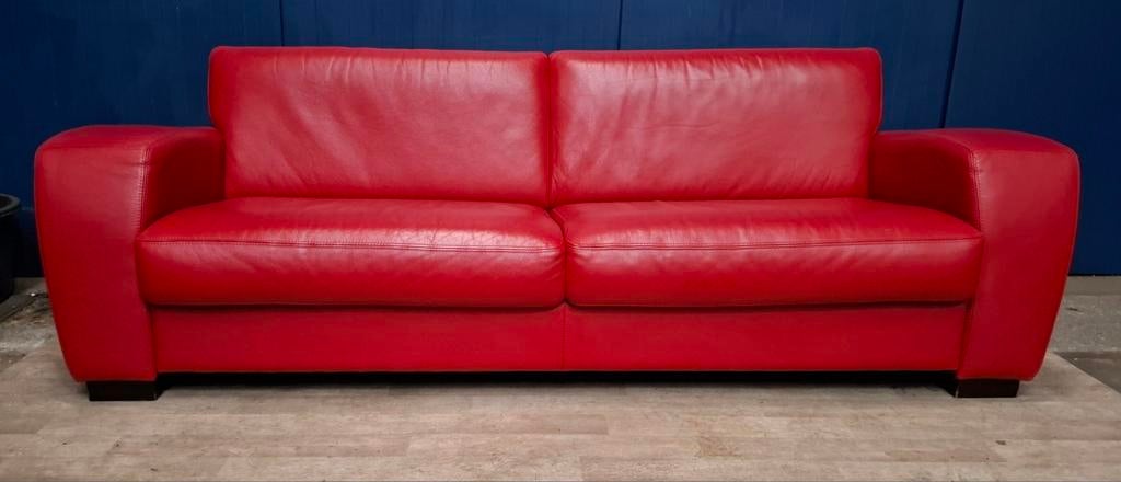 Rood leren bank 78 x 225 x 90 cm, Huis en Inrichting, Ophalen, Gebruikt, Driepersoons, Rechte bank