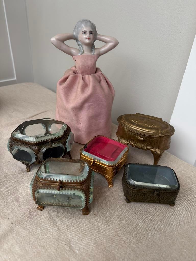 Brocant Franse sieradendoosjes rond 1900 en Halfdoll, Ophalen of Verzenden