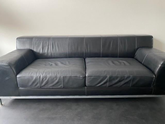 Leren zwarte 3 zits bank Ikea, Huis en Inrichting, Banken | Bankstellen, Ophalen, Gebruikt, Modern, tijdloos, leer, Driepersoons