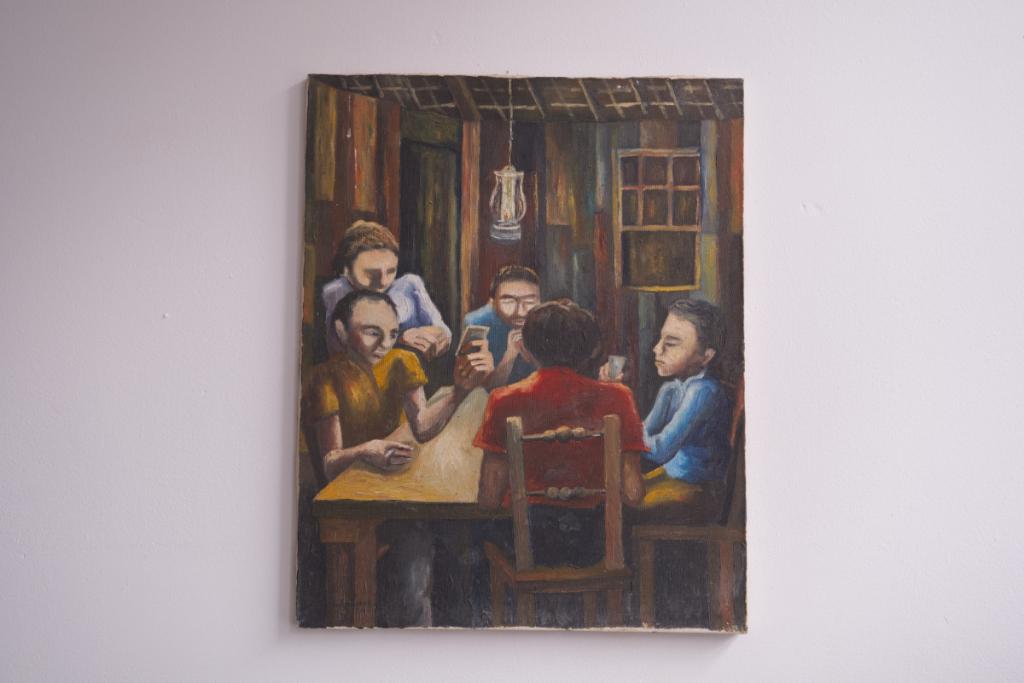 Schilderij kaartspelende vrienden, Antiek en Kunst, Ophalen of Verzenden