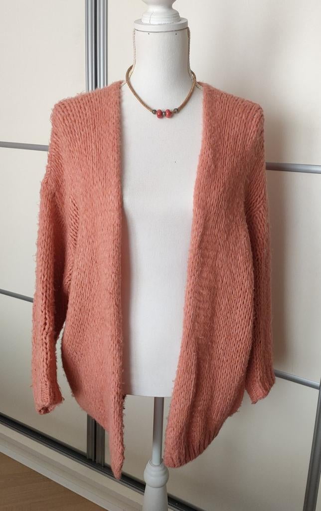 Koraal roze gebreid vest, Maat 42/44 (L), Ophalen of Verzenden, Roze, Geen merk