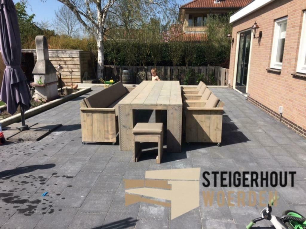 Steigerhouten tuinset met 6 stoelen tuintafel steigerhout, Verzenden, Steigerhout, Nieuw, Bank