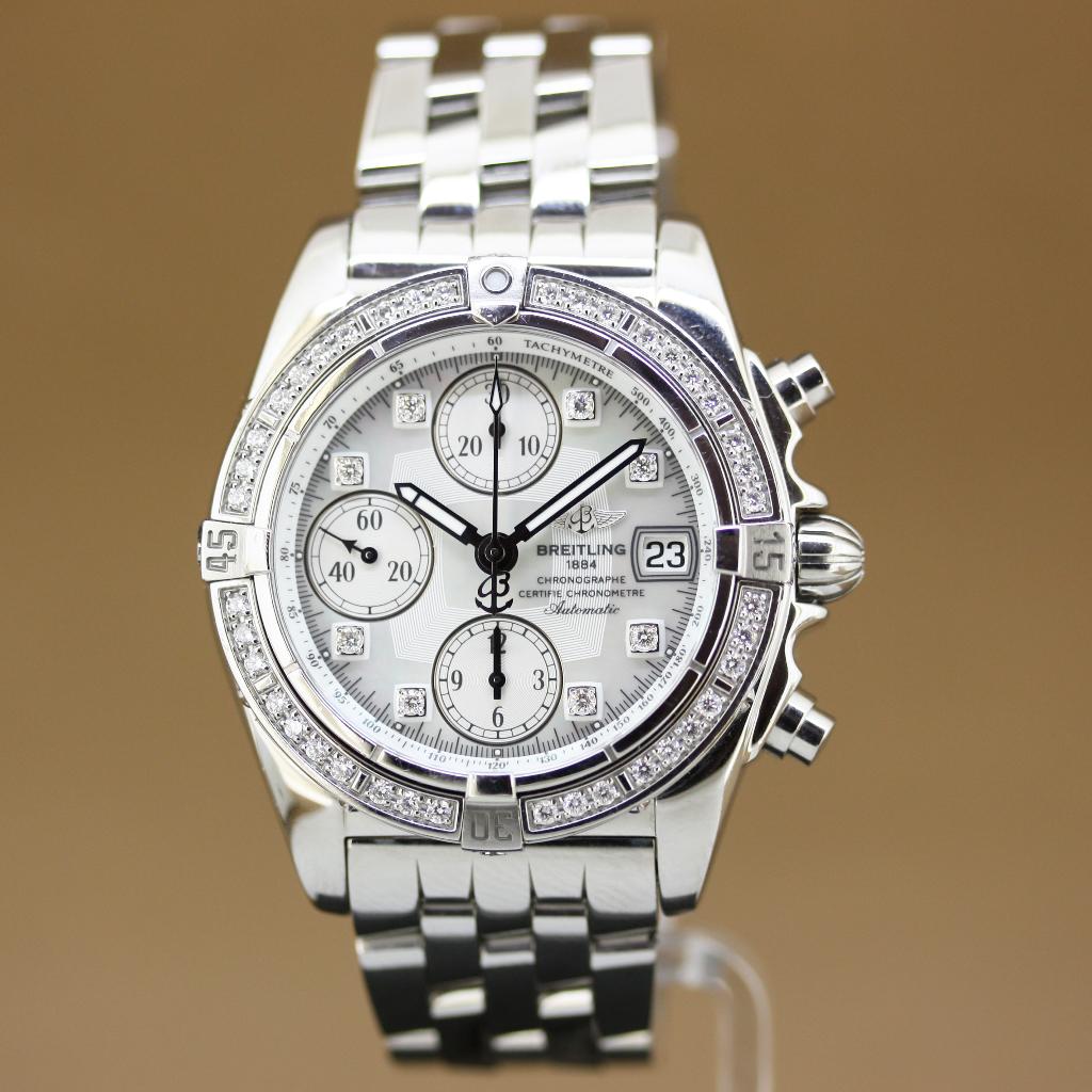 Breitling Chrono Cockpit Diamonds MOP, Staal, Gebruikt, Staal, Breitling