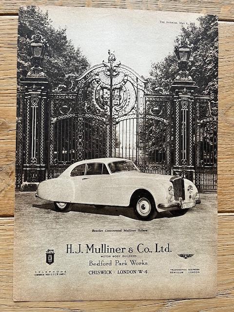 Bentley Continental Mulliner Saloon advertentie 1953, Ophalen of Verzenden, Gelezen, Overige merken