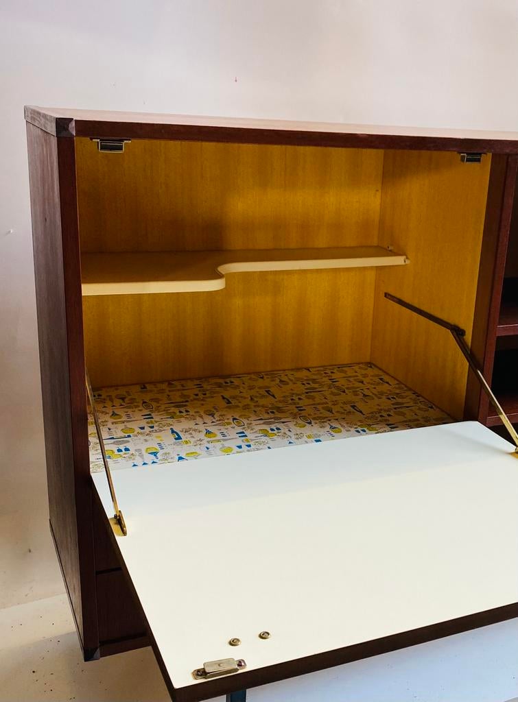 Teak low-board kast , Mid Century, Huis en Inrichting, Kasten | Dressoirs, Ophalen, 100 tot 150 cm, Mid Century, Onbekend