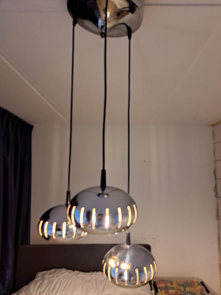 Vintage jaren 70 lamp met 3 ovale bollen, Ophalen of Verzenden, Metaal, Minder dan 50 cm