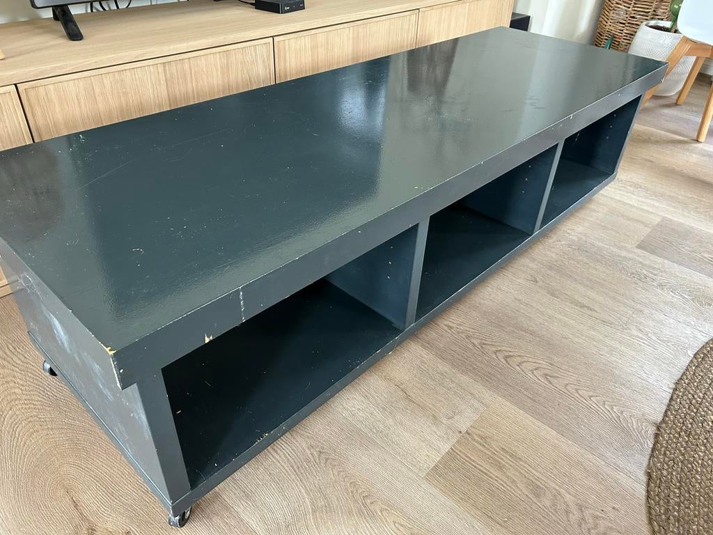 Grijze TV meubel met opbergruimte, Ophalen, Gebruikt, 150 tot 200 cm, Minder dan 100 cm
