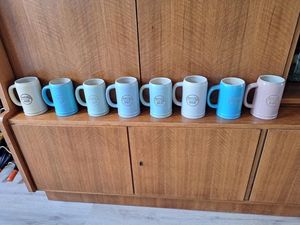 Vintage Amstel Bier Pullen Keramiek - Set van 8, Antiek en Kunst, Ophalen of Verzenden
