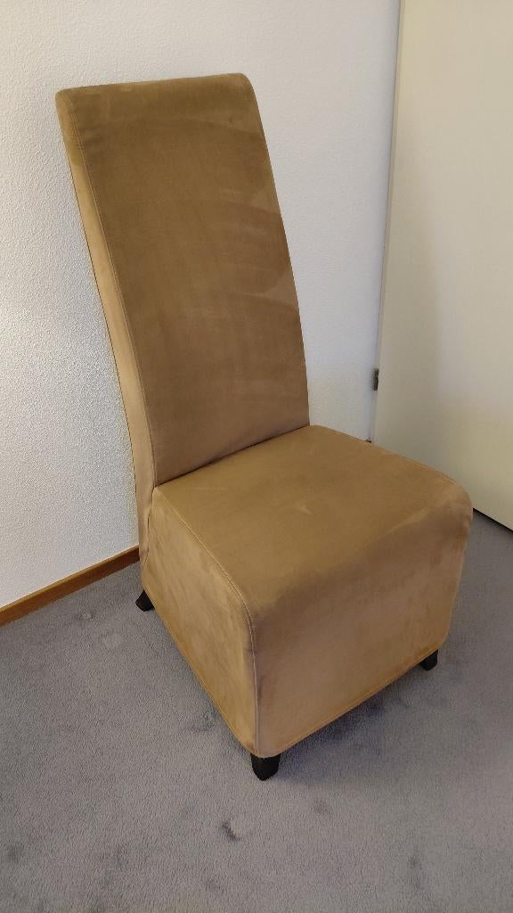 Mooie velours stoel met vleug (lijkt op Alcantara), Huis en Inrichting, Stoelen, Ophalen, Bruin, Zo goed als nieuw, Stof