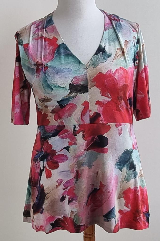 Karoo lichtblauw/rood stretchy shirt mt. 46, Maat 46/48 (XL) of groter, Ophalen of Verzenden, Zo goed als nieuw, Karoo