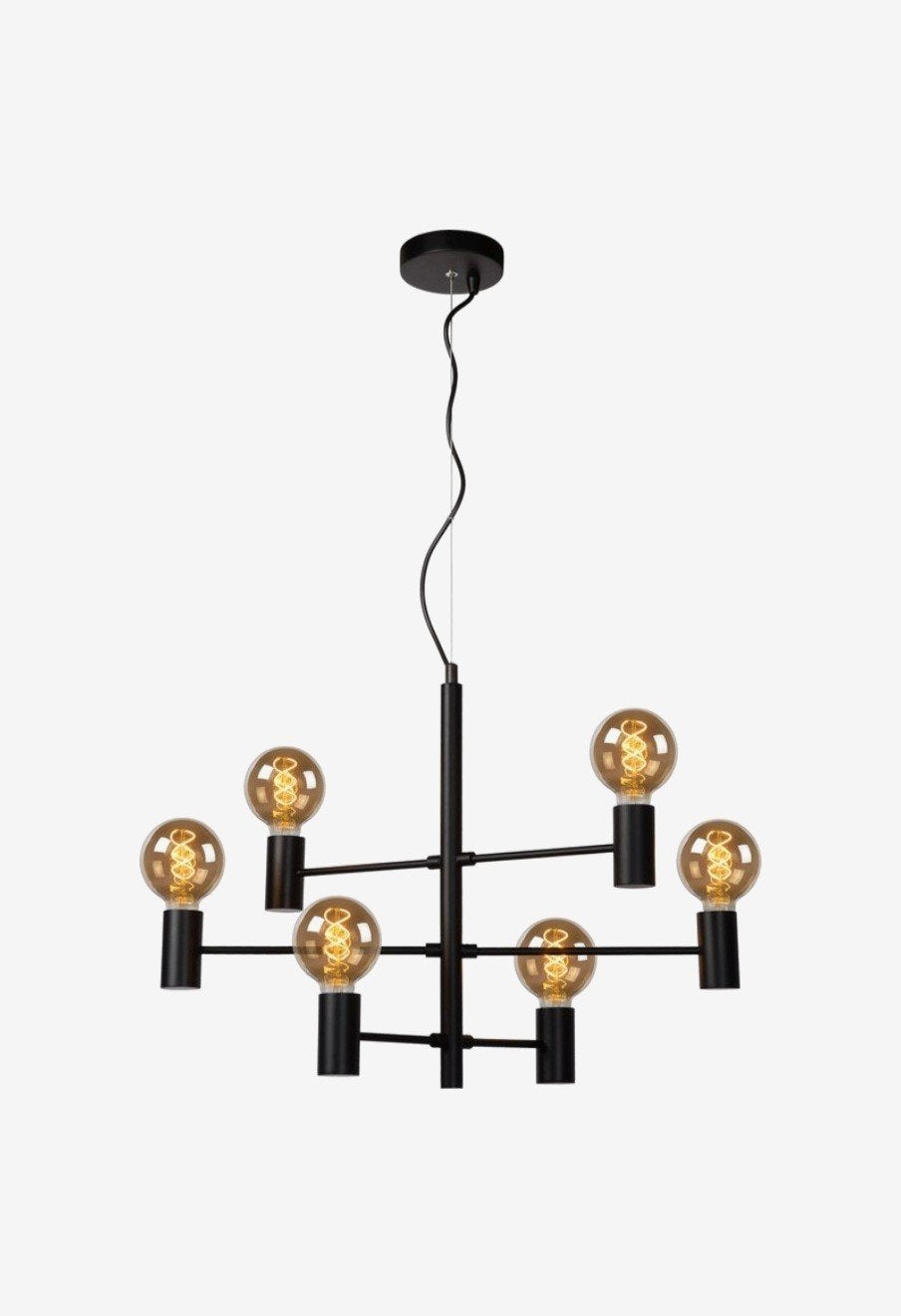 Lucide LEANNE Hanglamp - 6xE27 - Zwart, Ophalen, Nieuw, E27 (groot), Metaal