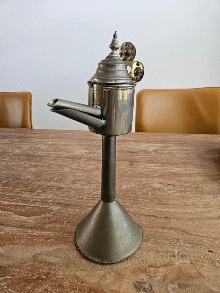 Antieke olielamp, messing, decoratief, Antiek en Kunst, Ophalen