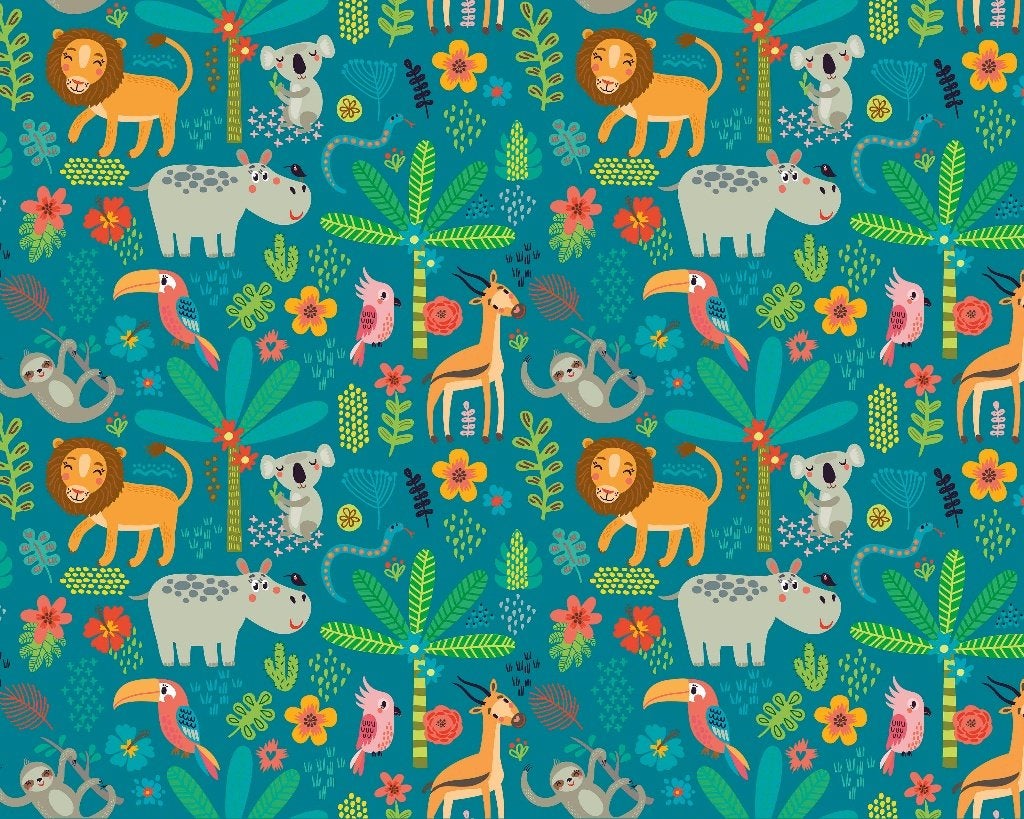 Jungle vlies behang, Jungle Animals, Jungledieren 300x240 cm, Verzenden, Nieuw