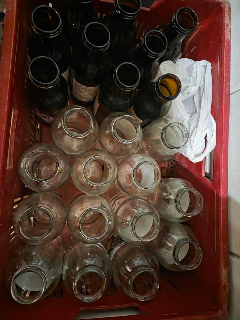 Schulp lege glazen flessen - diverse maten / inmaken, Gebruikt, Overige kleuren, Ophalen of Verzenden, Glas