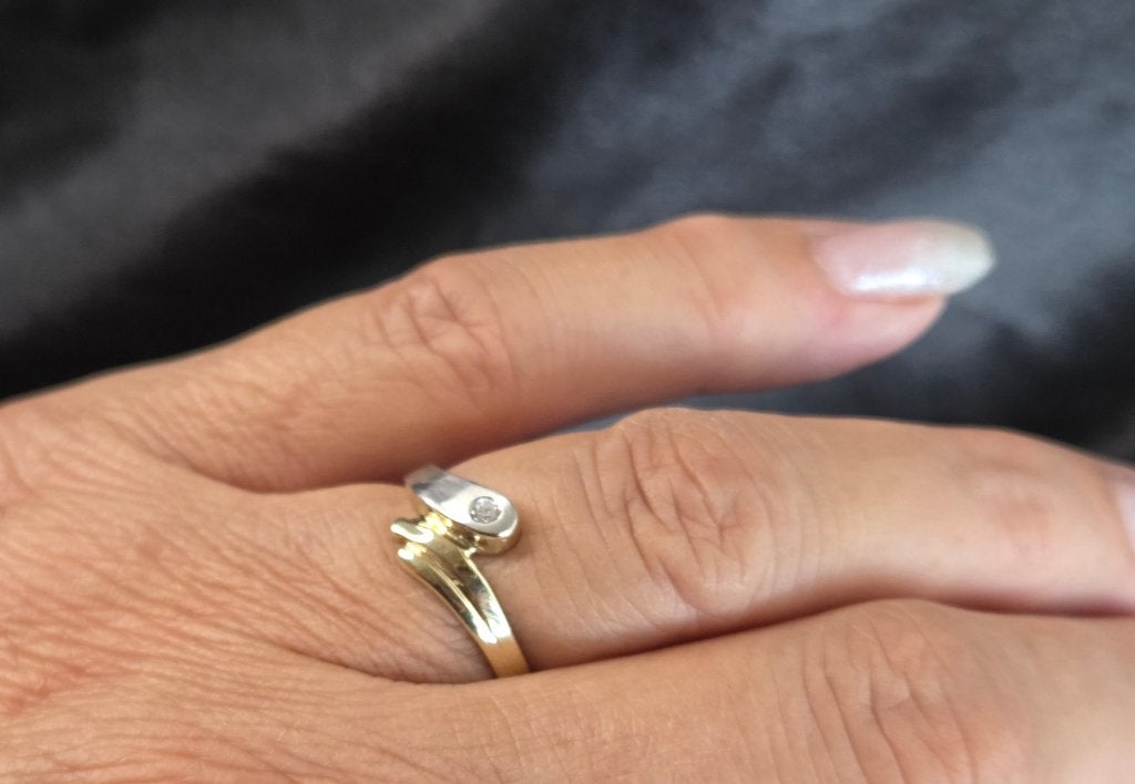 Gouden Vintage design bi-color ring met zirkonia. 2026/555, ., Ophalen of Verzenden, Zo goed als nieuw, Dame