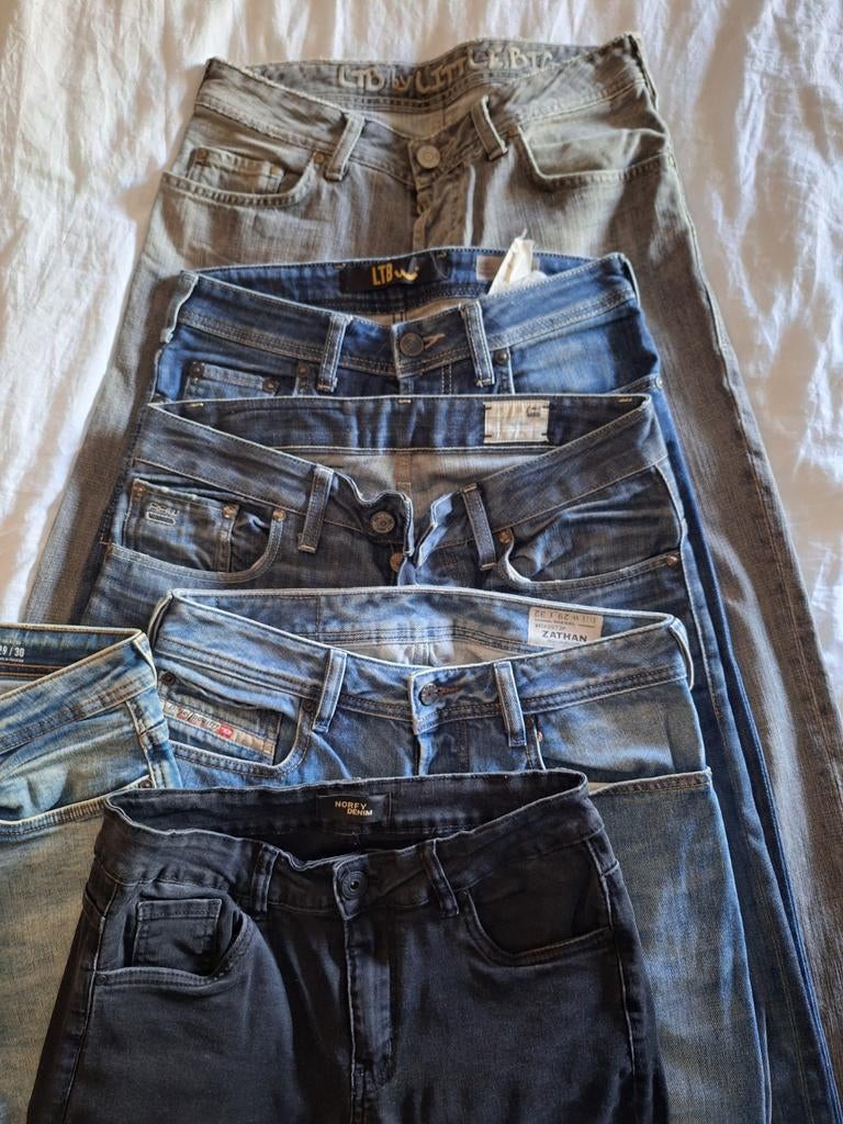 Partij van 5 heren jeans - Diesel, LTB, Honey, Ophalen of Verzenden, Gedragen, Blauw, W32 (confectie 46) of kleiner